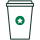 Ilustrație liniară a unei căni de cafea în varianta venti la pachet cu sigla We Proudly Serve Starbucks